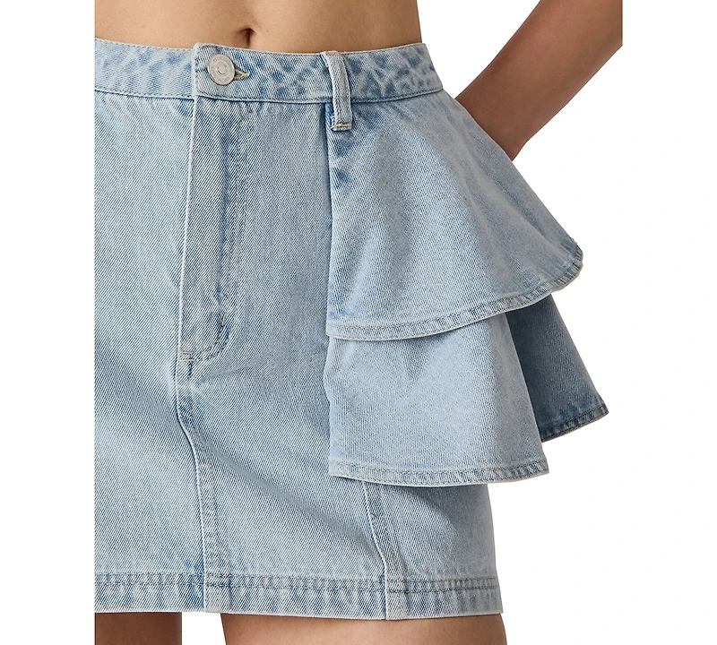 Bb Dakota Women's Peplum Fringe Mini Denim Skirt