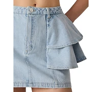 Bb Dakota Women's Peplum Fringe Mini Denim Skirt