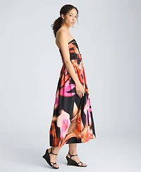 Kenneth Cole Women's Floral Print Strapless Midi Dress