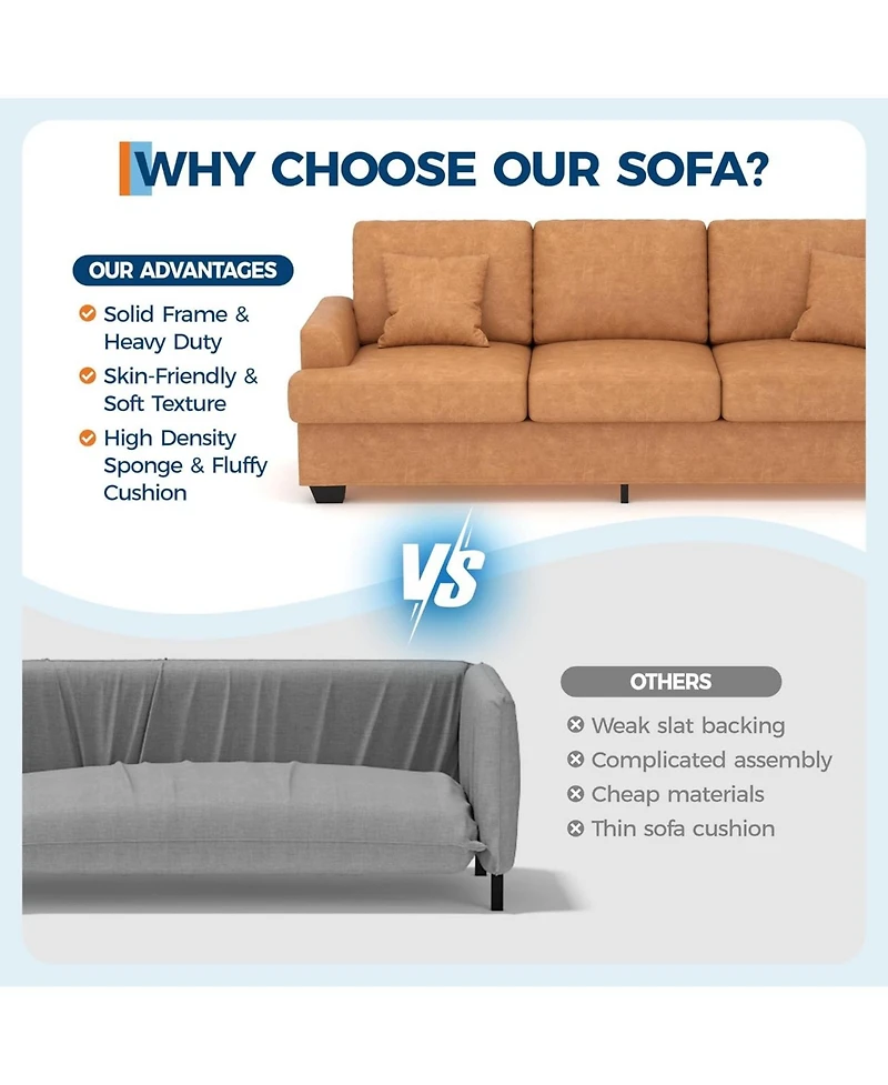 gaomon Modern Sofa with 2 Throw Pillows, Deep Seat Couch with Upholstered Cushion & Removable Cover