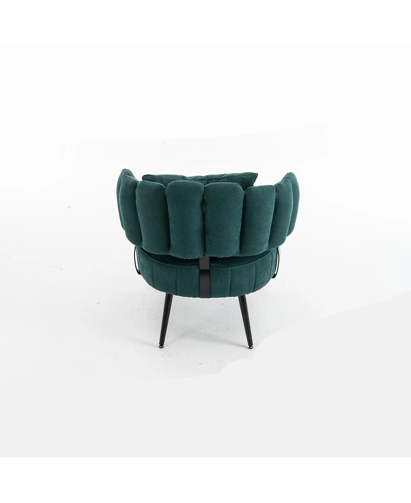 Rainsken Modern Chenille Accent Chair with Scalloped Backrest and Pocket Coil Seat, Upholstered Barrel Chair for Living Room and Reading Nook