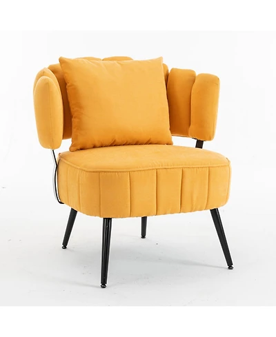 Rainsken Chenille Upholstered Barrel Chair with Scalloped Backrest and Pocket Coil Support, Modern Accent Chair for Living Room and Reading Nook