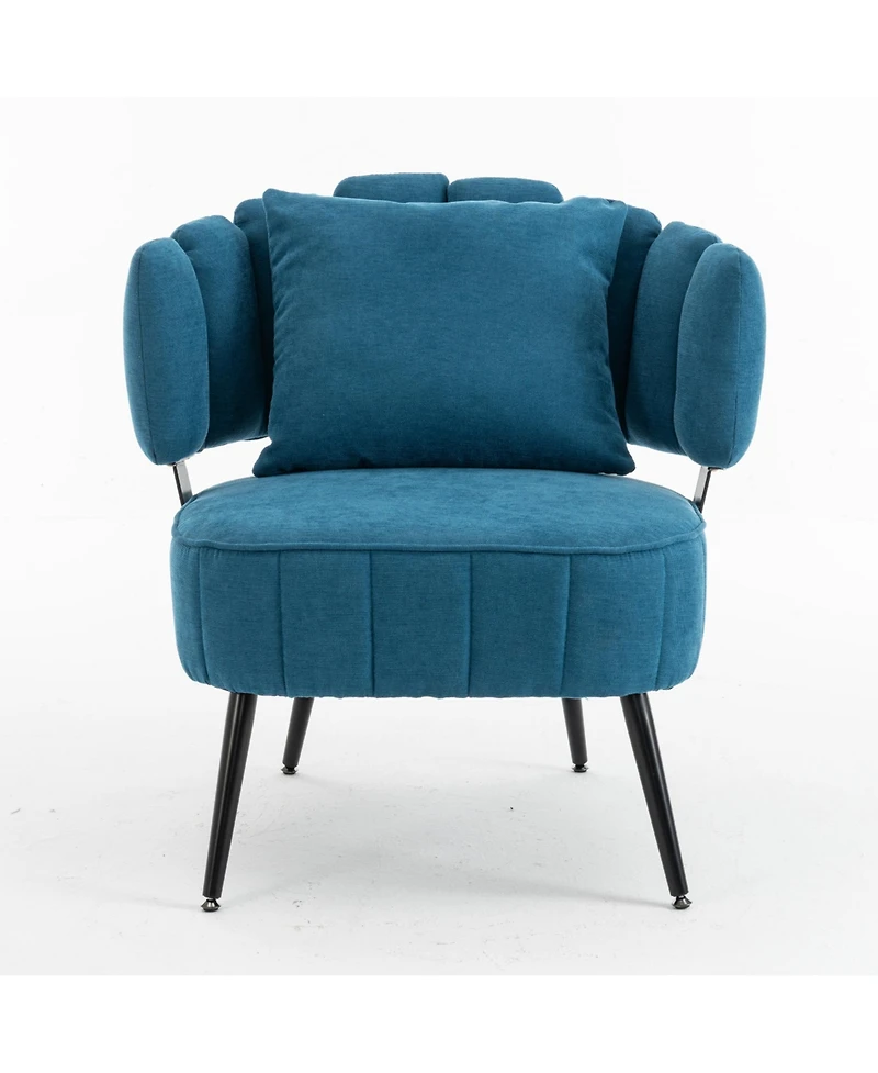 Rainsken Chenille Barrel Accent Chair with Pocket Coil Cushion and Scalloped Back, Stylish Upholstered Seating for Living Room and Reading Nook