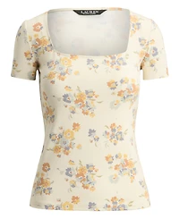 Lauren Ralph Petite Floral Print Square Neck Top