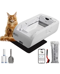 Zeus & Ruta Wi-Fi Smart Litter Box with Touchscreen App Control, Wide Entryway, Self-Cleaning System and Odor Seal Technology, Quiet Operation