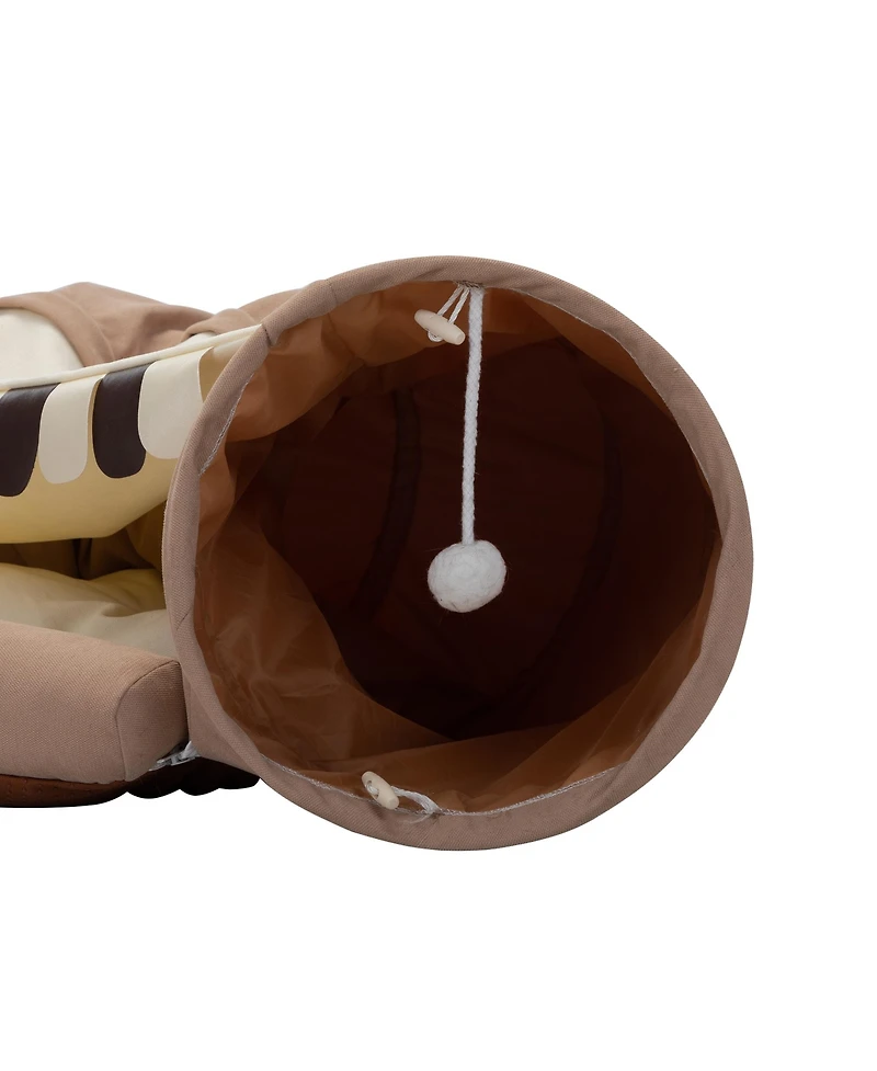 Zeus & Ruta Cat Tunnel Bed with Cushioned Nest and Teasing Balls Zipper Connect Feline Supplies