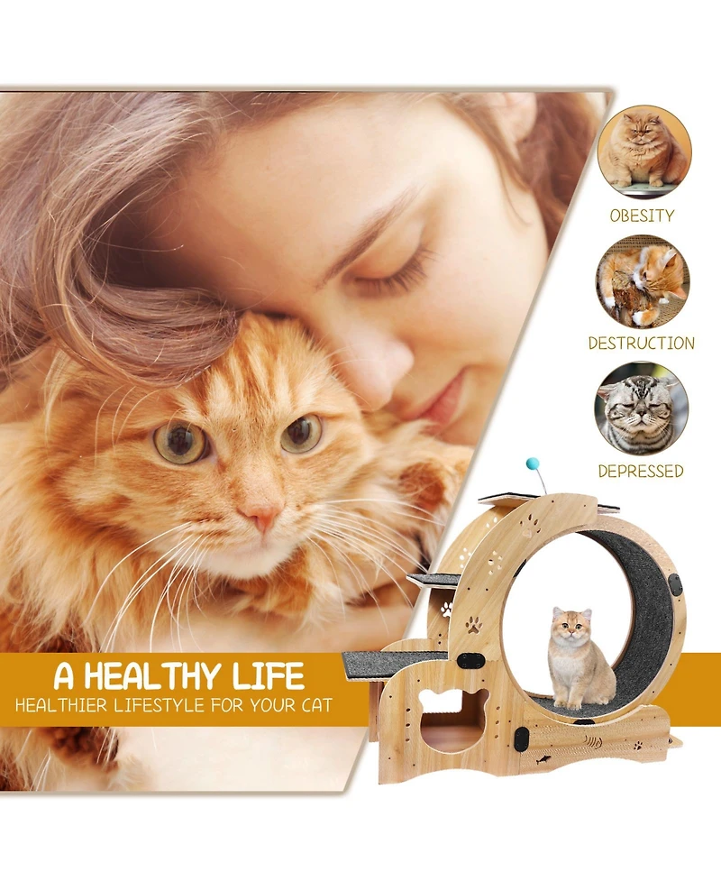 Zeus & Ruta 6-in-1 Cat Exercise Wheel Upgraded Large Treadmill with Silent Wheels Indoor Cat Furniture and Toys
