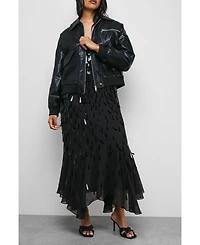 Warehouse Women's Faux Leather Distressed Bomber Jacket