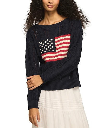 Lucky Brand Women's Americana Flag Cable Knit Crewneck Sweater