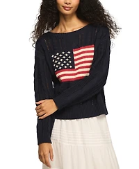 Lucky Brand Women's Americana Flag Cable Knit Crewneck Sweater