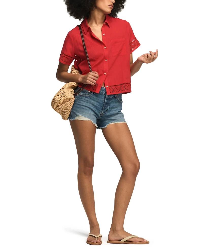 Lucky Brand Women's Cutwork Camp Collar Shirt