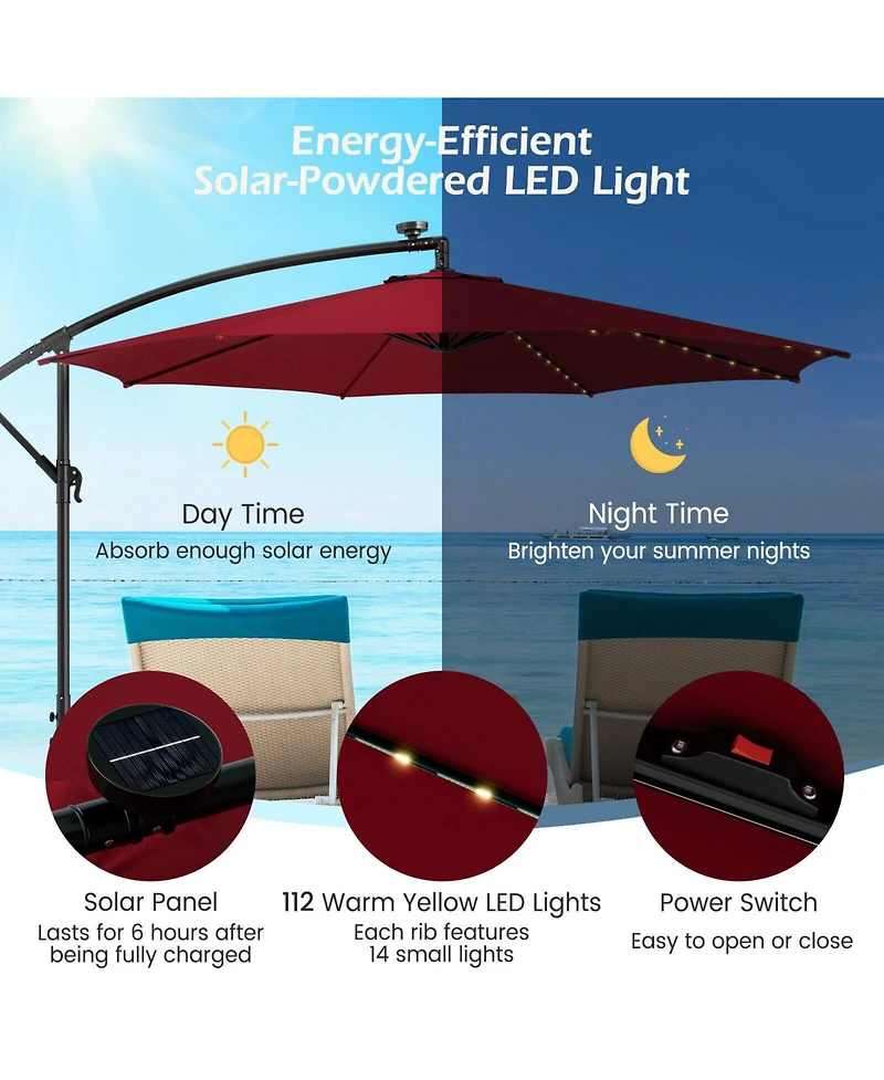 Sugift 10 ft Offset Patio Umbrella with Solar Led Lighting