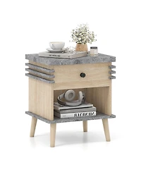 sumyeg 3-Tier Bedside Table Nightstand with Antique Grey Faux Marble Top