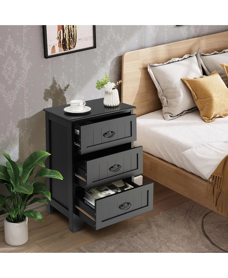 sumyeg 3 Drawers End Storage Wood Side Nightstand