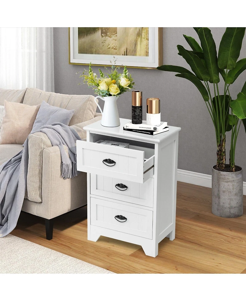 sumyeg 3 Drawers End Storage Wood Side Nightstand