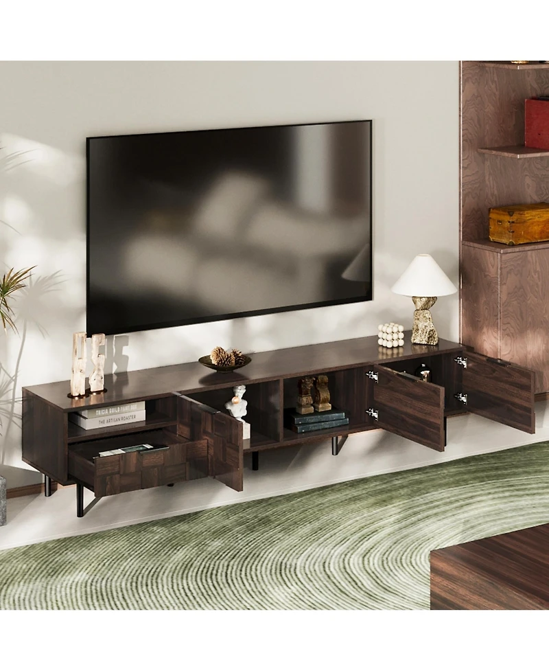 Rainsken Tv Stand for TVs , Modern Entertainment Center, Media Console with Drawer, Storage Cabinets and Open Shelf for Living Room