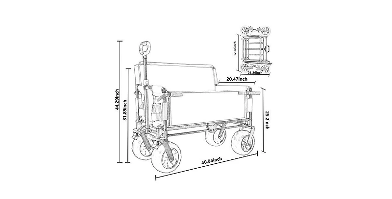 Mondawe 3-in-1 500lbs Convertible Folding Storage Wagon Utility Carts - Bench Seat w/ 180L Capacity, All-Terrain Wheels