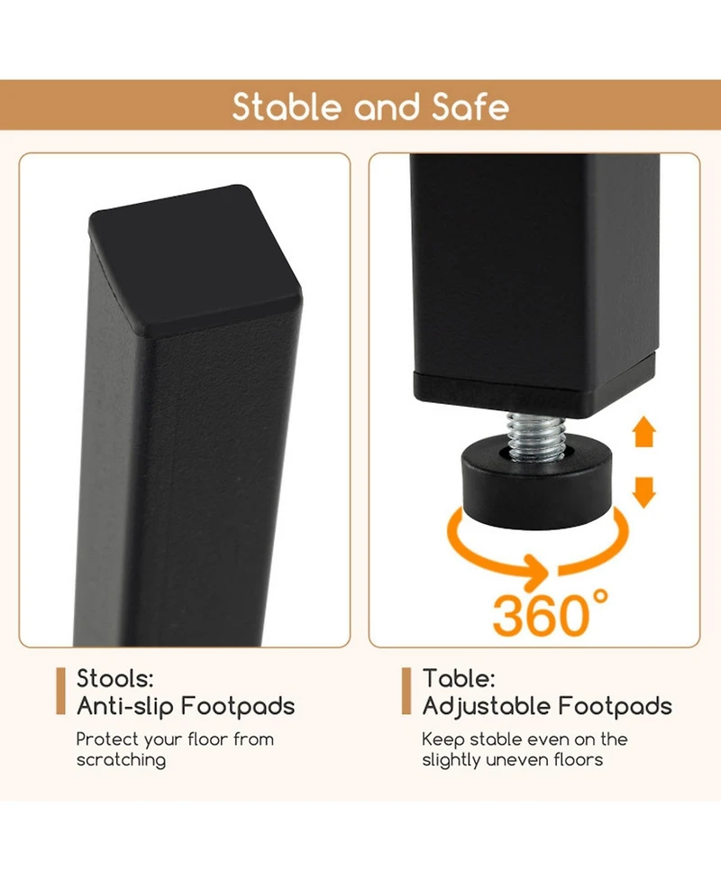 Gouun Industrial 3-Piece Counter-Height Bar Table Set with 2 Stools