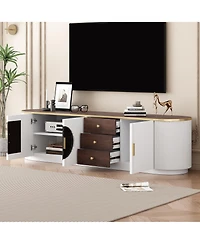 Rainsken Modern Tv Stand for TVs up to 80 Inches, Entertainment Center with 3 Drawers, 2 Cabinets and Metal Handles for Living room