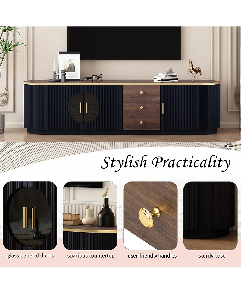 Rainsken 70.8 Inch Modern Tv Console for TVs , Media Entertainment Center with 3 Drawers, 2 Cabinets and Metal Handles for Living Room