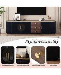 Rainsken 70.8 Inch Modern Tv Console for TVs , Media Entertainment Center with 3 Drawers, 2 Cabinets and Metal Handles for Living Room