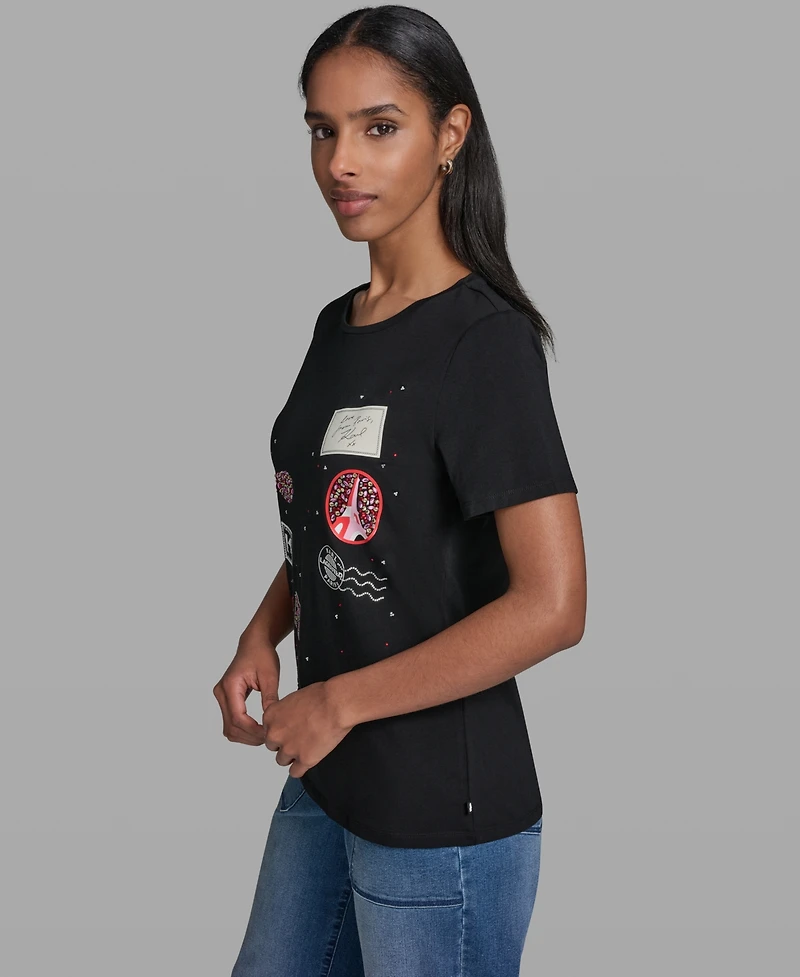 Karl Lagerfeld Paris Women's Logo Motif Crewneck T-Shirt