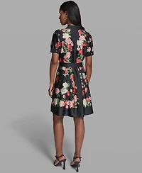 Karl Lagerfeld Paris Women's Printed Belt Collared Dress