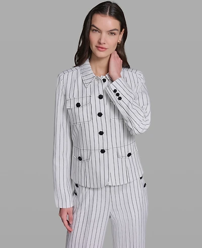 Karl Lagerfeld Paris Women's Striped Collared Jacket