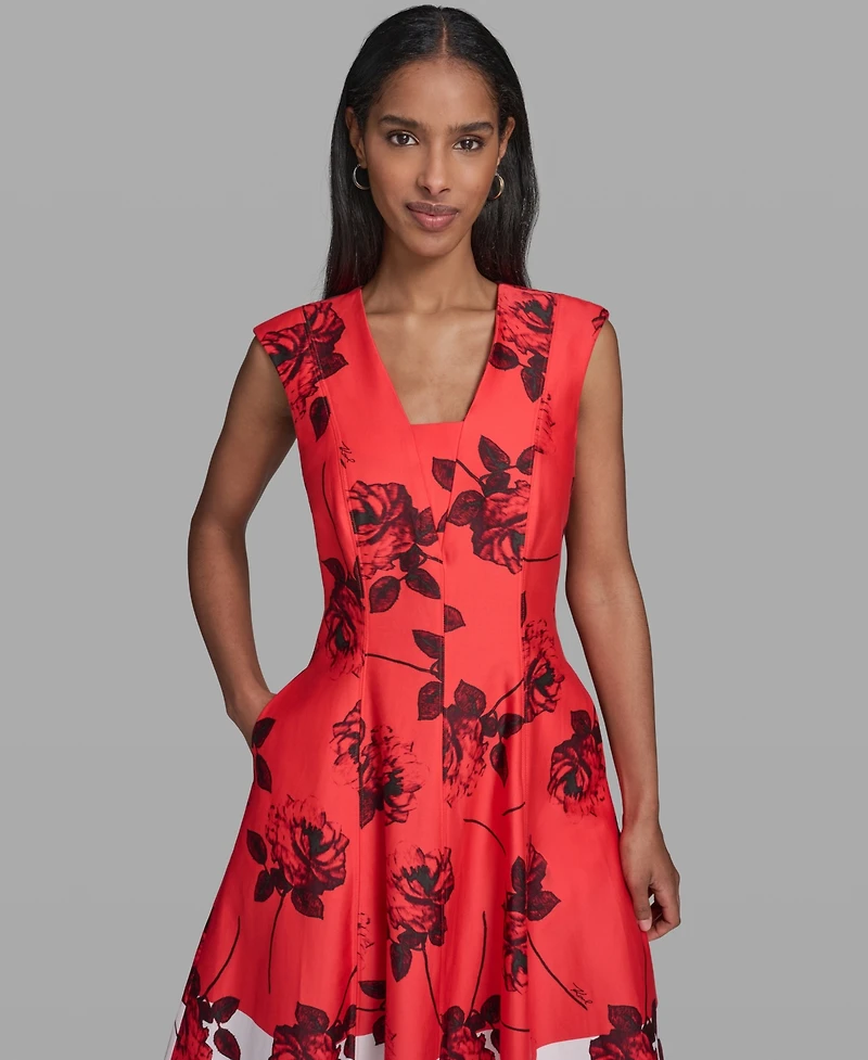 Karl Lagerfeld Paris Women's Printed Sleeveless V-Neck Dress