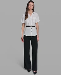 Karl Lagerfeld Paris Women's Belted Short-Sleeve Top
