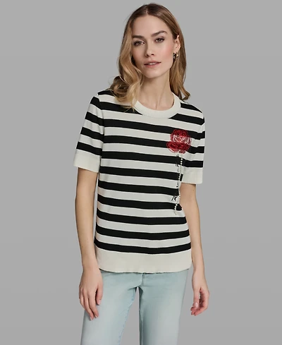 Karl Lagerfeld Paris Women's Striped Crewneck Sweater