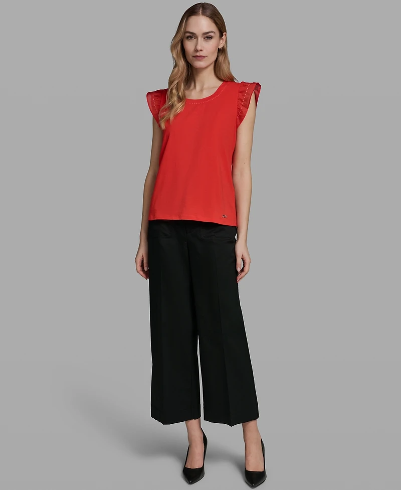 Karl Lagerfeld Paris Women's Ruffle-Sleeve Crewneck Top