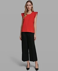 Karl Lagerfeld Paris Women's Ruffle-Sleeve Crewneck Top
