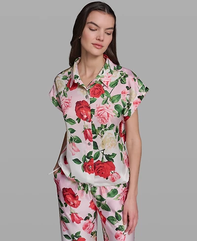 Karl Lagerfeld Paris Women's Printed Collared Top