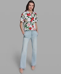 Karl Lagerfeld Paris Women's Printed Short-Sleeve Camp Shirt