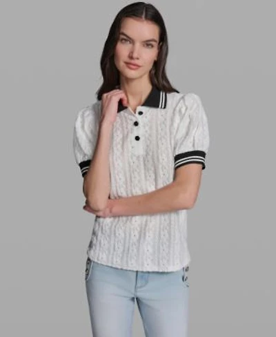 Karl Lagerfeld Paris Womens Collared Short Sleeve Top