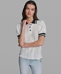 Karl Lagerfeld Paris Womens Collared Short Sleeve Top