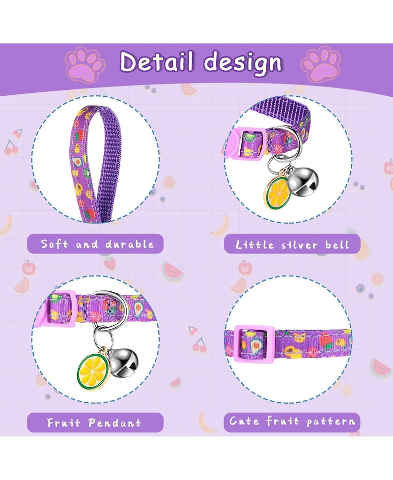 Aronkl 12 Summer Fruit Pattern Cat Collars Adjustable Safety Breakaway With Bell Soft Comfortable For Small Medium Pets