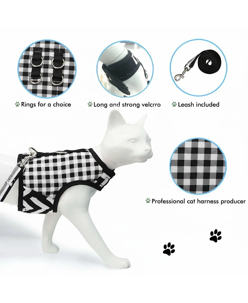 Aronkl Escape Proof Cat Harness Leash Set Breathable Mesh Adjustable Padded Vest For Walking