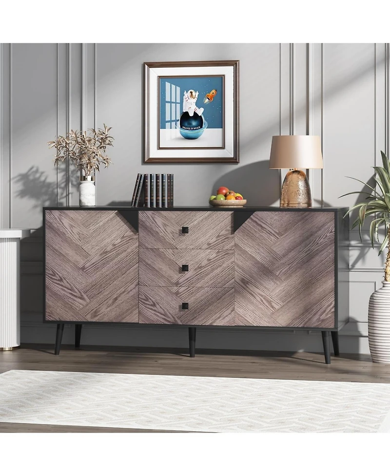 gaomon Mid-Century Modern Sideboard, Chevron Pattern Storage Cabinet with Rust-Resistant Metal Frame