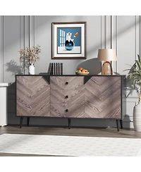 gaomon Mid-Century Modern Sideboard, Chevron Pattern Storage Cabinet with Rust-Resistant Metal Frame