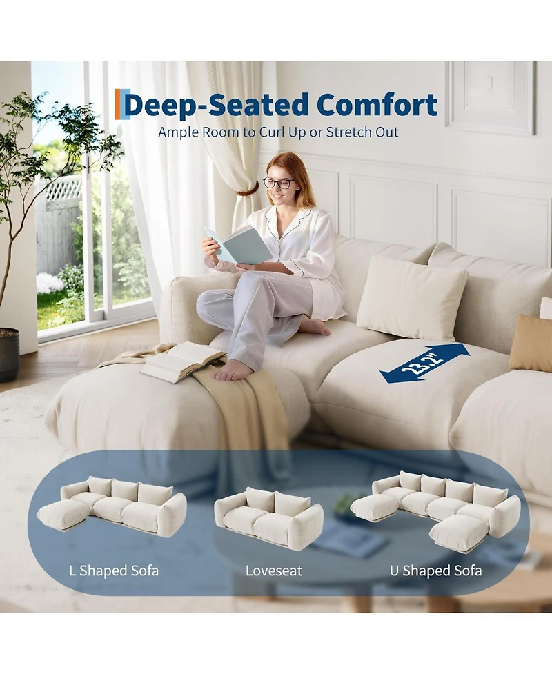 gaomon U-Shape Modular Sectional Sofa,126 Inch Cloud Couch with Chenille Fabric, Deep Seat Boneless Couch for Large Living Room, Family Space