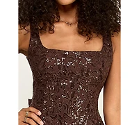 Emerald Sundae Juniors' Embroidered Sleeveless Square Neck Dress