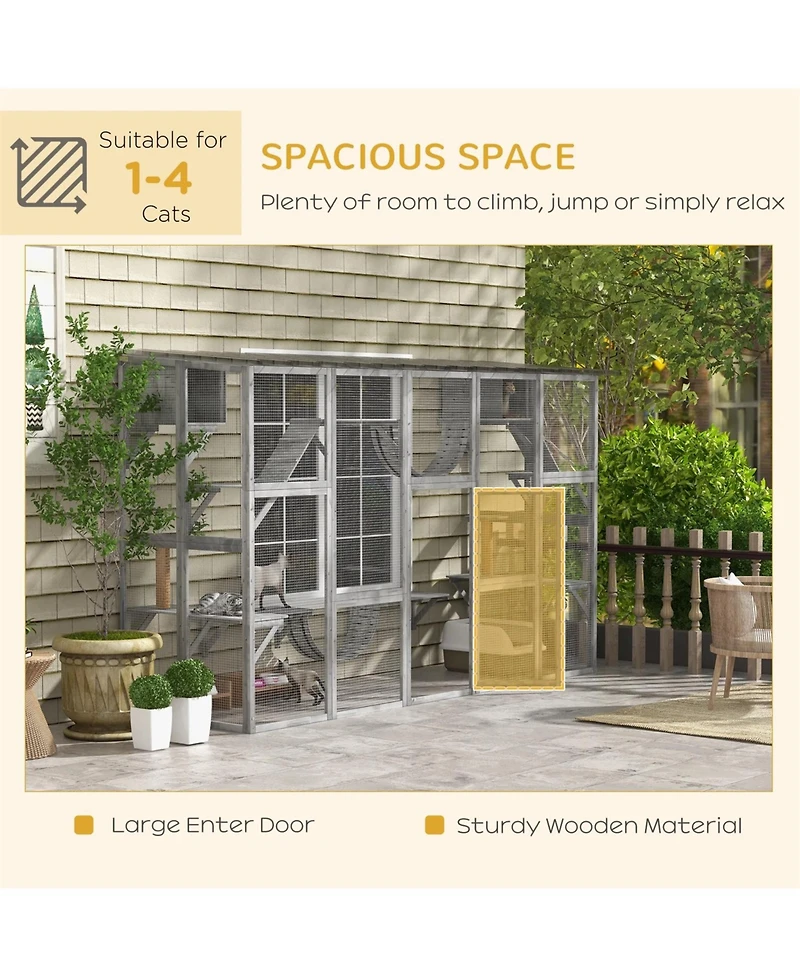 Zeus & Ruta Outdoor Wooden Cat Enclosure with Weatherproof Roof, Multi-Level Platforms, Bridges and Hideaways