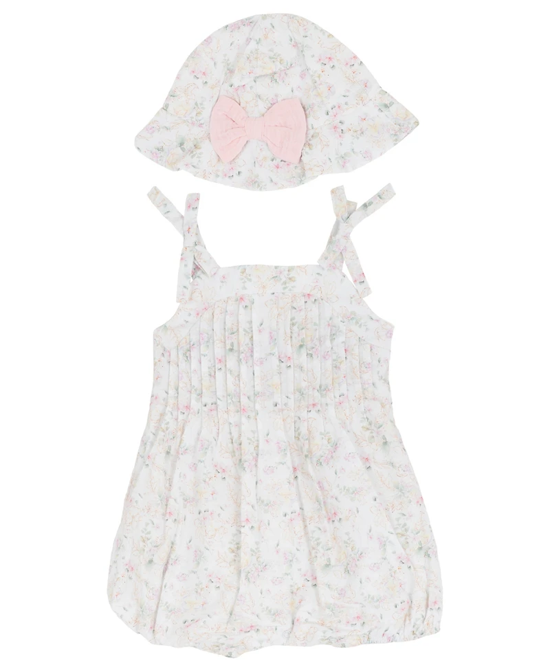 Rare Editions Baby Girls' Square Neck Bubble Romper with Hat