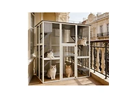 Zeus & Ruta Outdoor Weatherproof Cat Enclosure with Asphalt Roof 6 Platforms 2 Boxes Solid Wood Kennel Condo Playpen