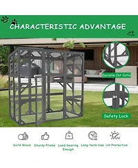 Zeus & Ruta Large Cat Haven with Elevated Sleeping Platform, 71" Wooden Frame with Asphalt Roof, Indoor/Outdoor Enclosure with Wheels