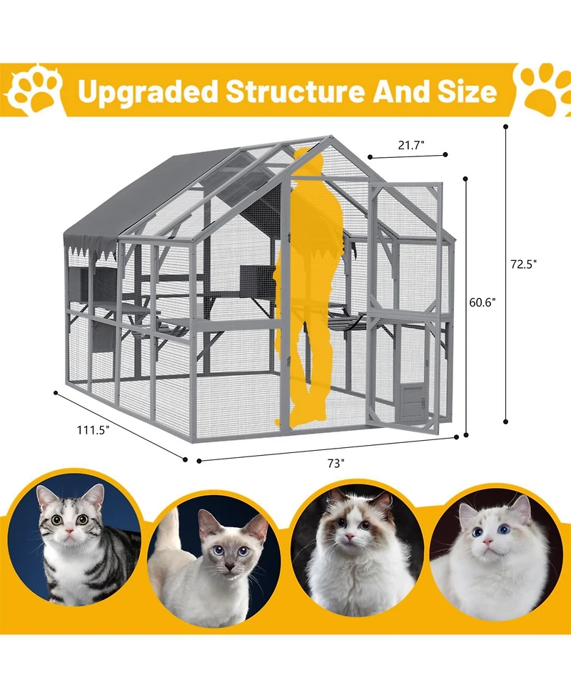 Zeus & Ruta Large Outdoor Cat House 110" Playpen with Platforms and Upgrade Waterproof Cover for Kittens