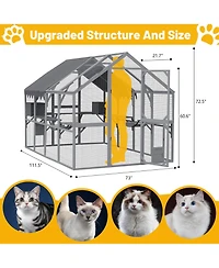 Zeus & Ruta Large Outdoor Cat House 110" Playpen with Platforms and Upgrade Waterproof Cover for Kittens