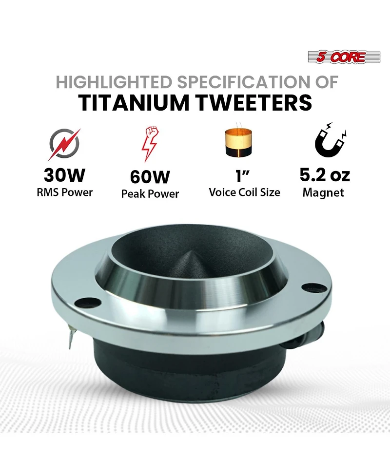 5 Core 6.5" Mid-Range Replacement 2Pc Pro Audio Car Speaker 360W 4 Ohms 60W Aluminum Super Tweeters